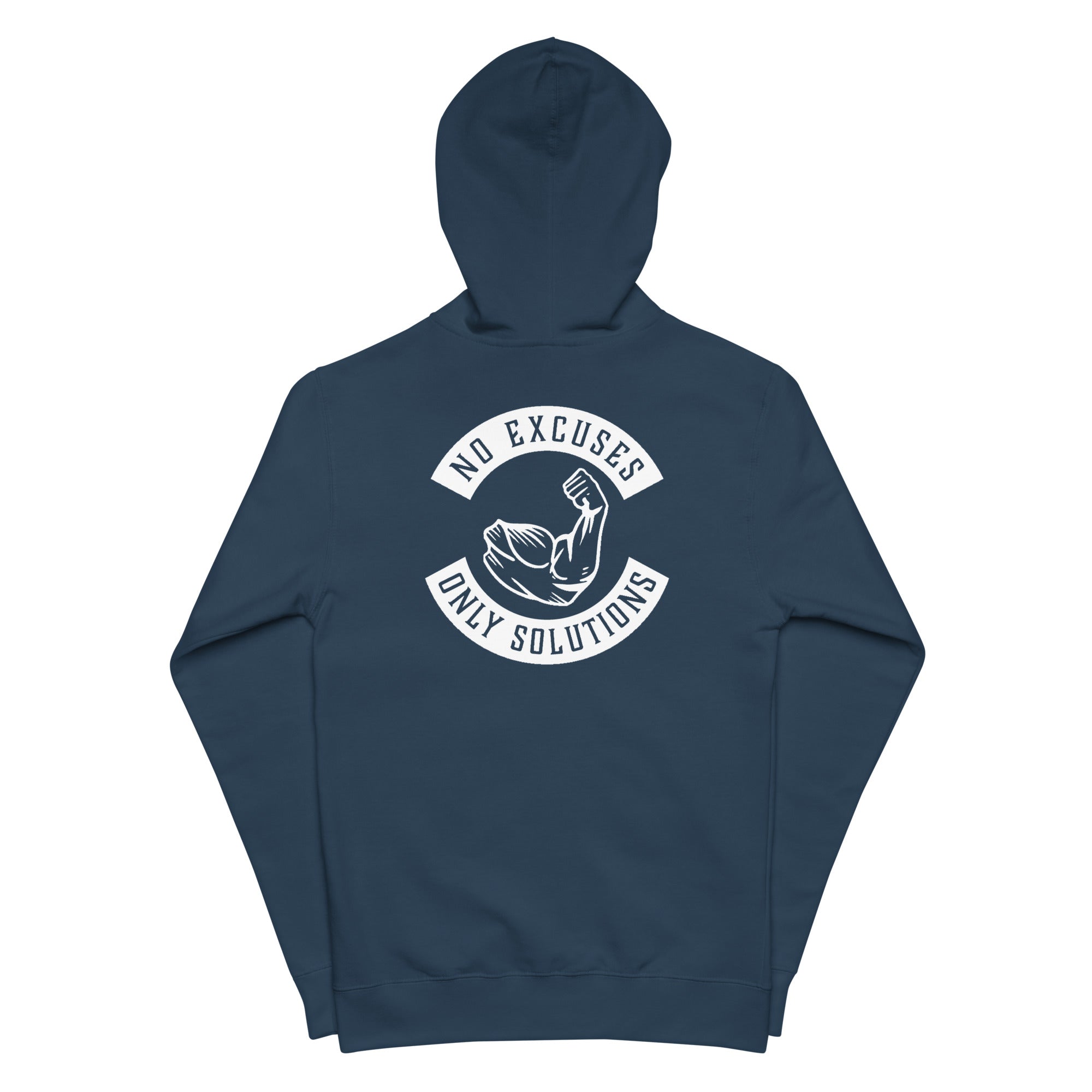"Stitched Front, No Excuses Back" Unisex fleece zip up hoodie